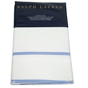 NEW! $215 RALPH LAUREN MEADOW LANE NORPORT BORDER EURO SHAM! WHITE  BLUE TRIM